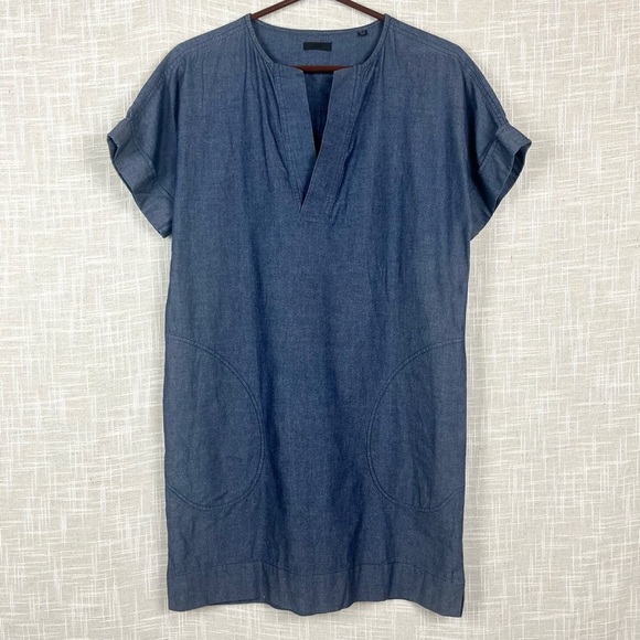 ATM Anthony Thomas Melillo Chambray Short Sleeve Split Neck Shift Dress - Picture 2 of 6